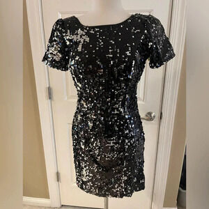 Stunning Black and Silver Sequin mini cocktail dress by Milly-Size 8